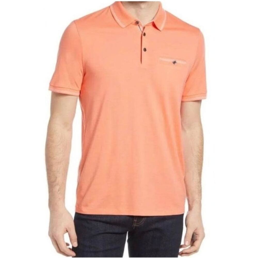 NWT Mens Ted Baker Tortila Polo Shirt with Birdseye Stripe Orange Sz‎ 6 XXL US